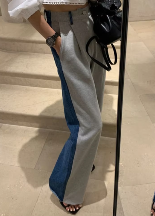 Grey/ Denim Block Pants