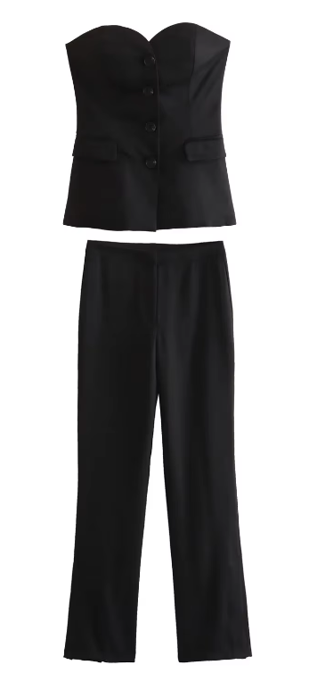 Black Strapless Pant Set