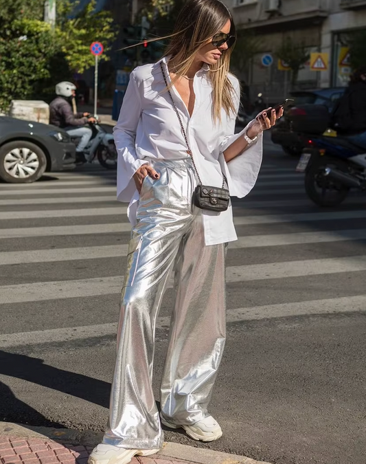 Metallic Silver Cargo Pants