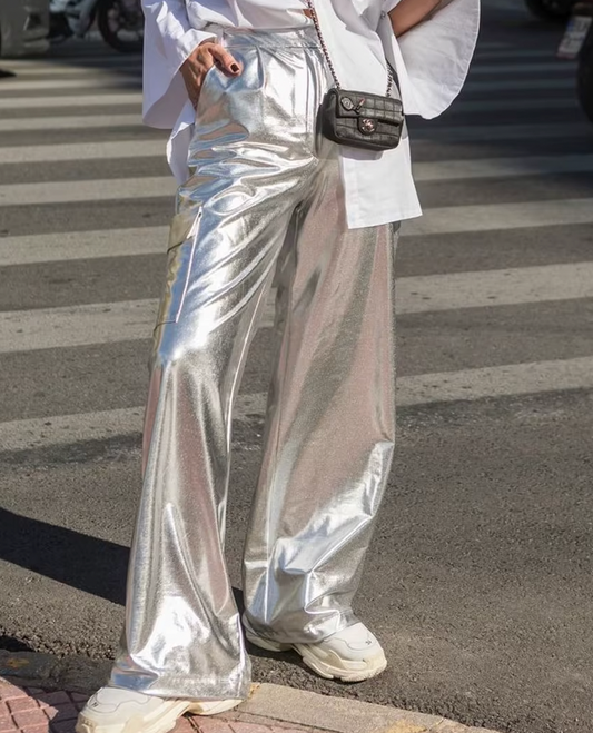 Metallic Silver Cargo Pants