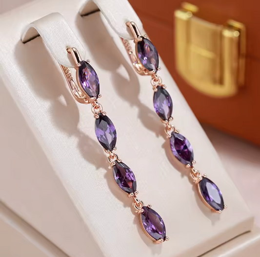 Purple Zircon Rose Gold Pendant Earrings