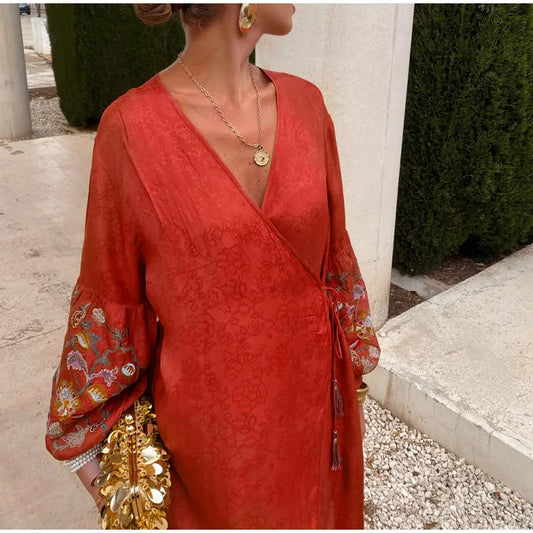 Terracota Embroidered Dress