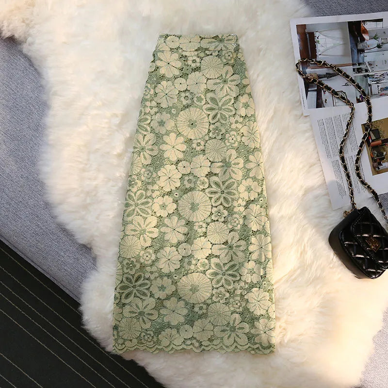 Green Long Embroidery Skirt
