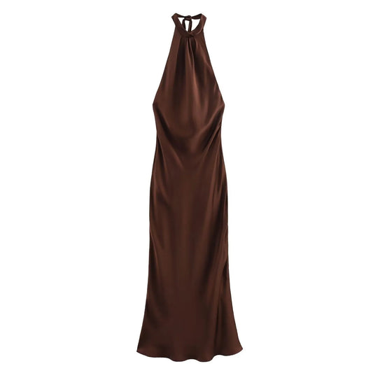 Brown Halter Midi Dress