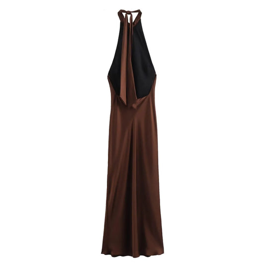 Brown Halter Midi Dress