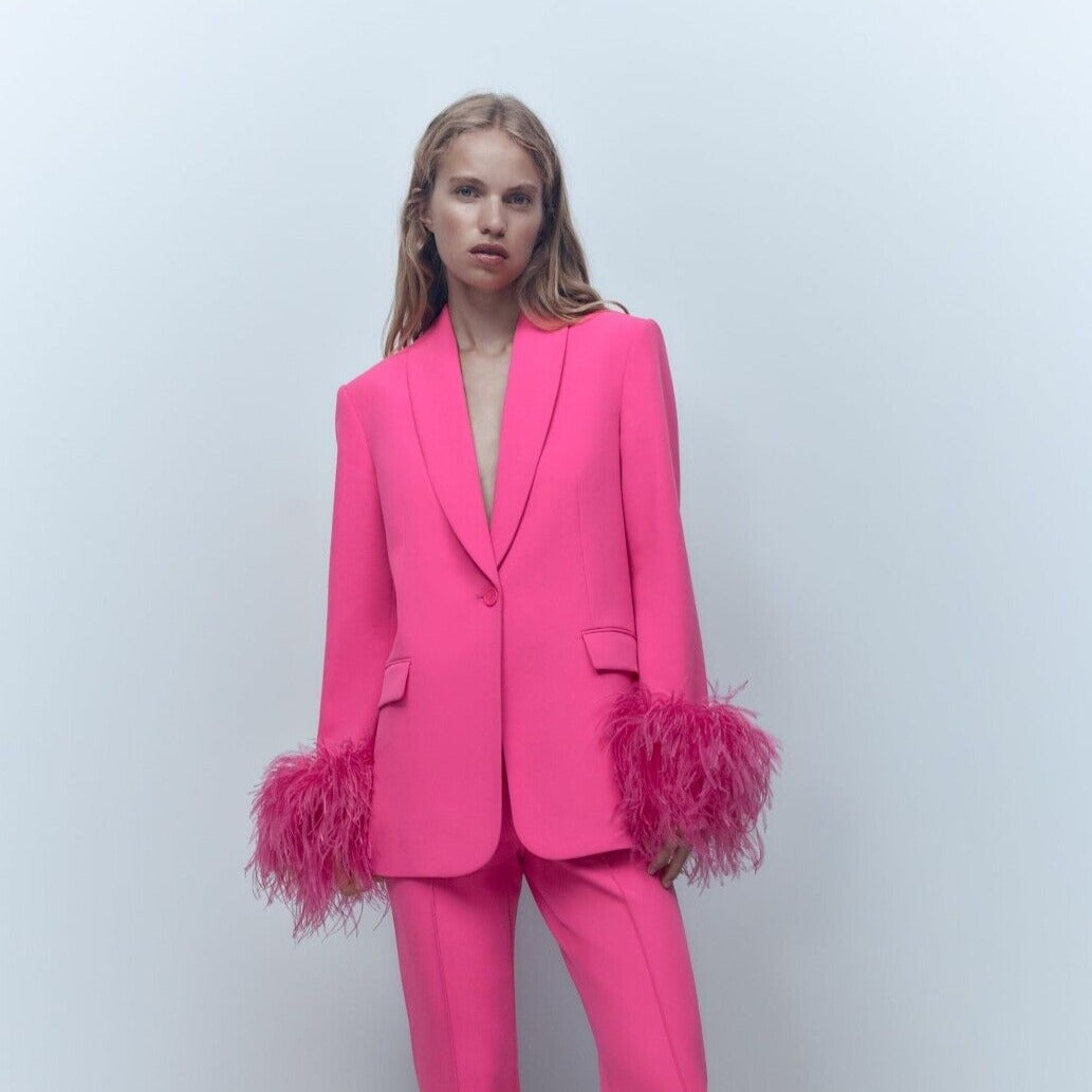 Fuchsia Blazer with Feathers