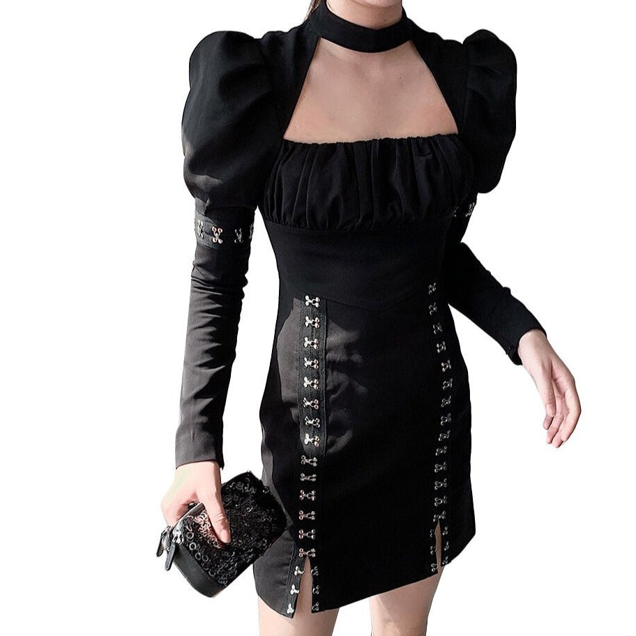 Black Puffy Sleeve Dress